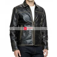 Men Black Leather Moto Jacket